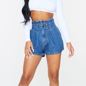 NWOT Pretty Little Thing Petite Mid Blue Wash Denim Shorts